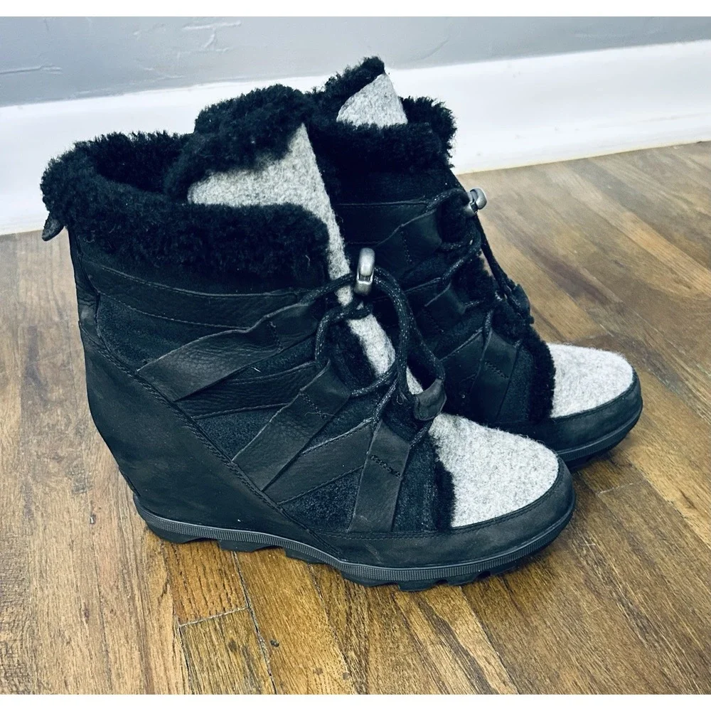 Sorel Joan of Arctic Wedge II Cozy boots in black Wedge Heel Lace Up 10 Warm
